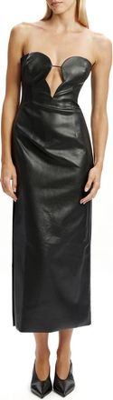 Bardot Eleni Strapless Plunge Neck Faux Leather Midi Dress in Black at Nordstrom, Size 10