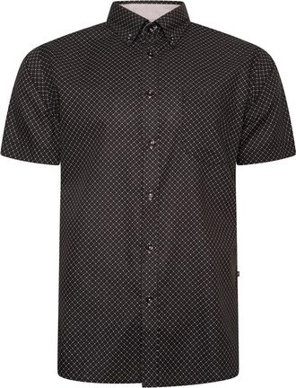 KAM Shirt Diamond Print Short Sleeve Button Down Collar Casual Mens Plus Size 6299 (UK, Alpha, 4XL, Plus, Regular, Black)