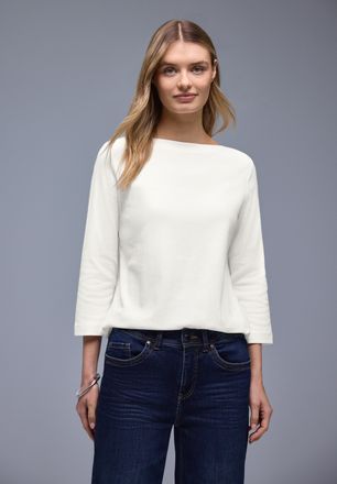 Street One 3/4-Arm-Shirt STREET ONE, Damen, Gr. 34, sanftes wei&szlig;, Jersey, Obermaterial: 95% Baumwolle, 5% Elasthan, unifarben, normal h&uuml;ftbedeckend, U-Boot-Aussc