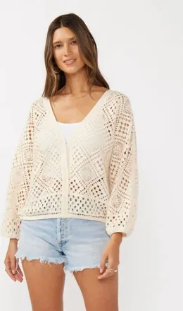 Lovestitch Diamond Crochet Sweater In Beige