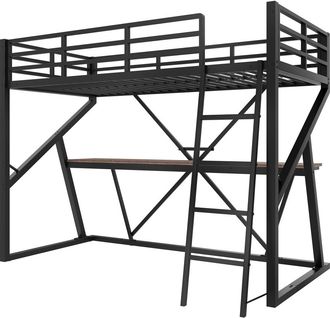 Urban Meuble Litera infantil de metal negro con luces led y escritorio integrado