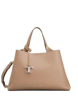 Tod's logo charm top handle tote bag - women - Calf Leather - One Size - Neutrals