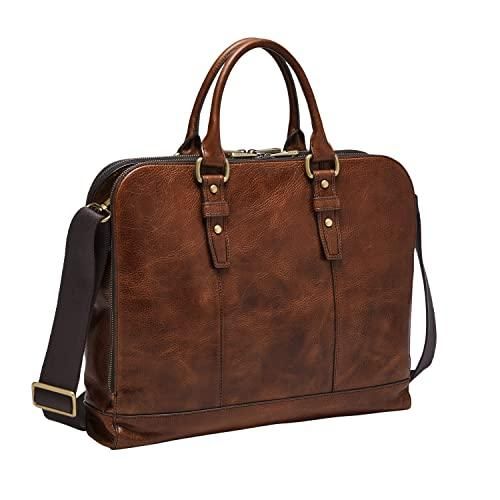Sac En Cuir Homme FOSSIL Marron - Style Cartable, Fermeture éclair Et Aimant - Occasion Parfait état