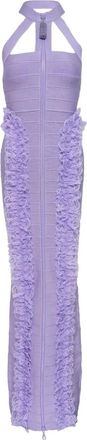 Self Portrait ruffled halterneck maxi dress - women - Viscose/Polyamide/Elastane - 8 - Purple