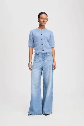Munthe Locca Short Sleeve Cardigan In Blue