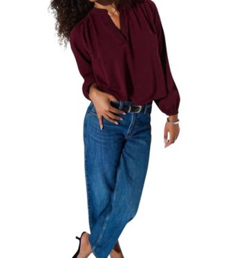 Nation Ltd Maya V-Neck Top In Bordeaux
