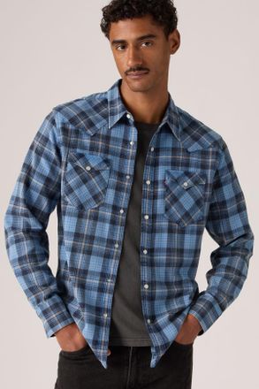 Levi's Barstow Standard Fit Western Shirt - Men - 2XL - Blue / Niklas Plaid Quiet Harbor