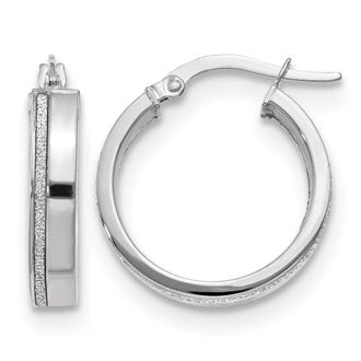 Diamond2Deal 14K White Gold Polished Glimmer Infused Hoop Earrings