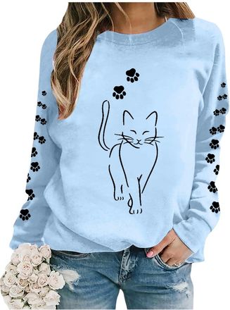 Generic Christmas Christmas Cat Sweatshirts Christmas Lights Shirt Crewneck Holiday Pullover Sweater Long Sleeve Pullover Blouse Crew Neck Oversized Christmas