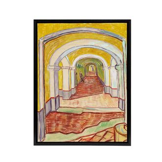 Artery8 Corridor in the Asylum Van Gogh Vintage Black Framed Canvas Wall Art in Orange | Size: W24 x H32