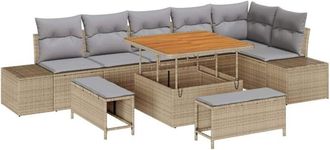 vidaXL Garden Sofa Set with Cushion 9 pcs Beige Poly rattan vidaXL