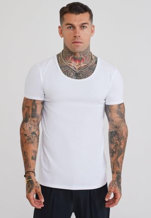 Siksilk Camiseta Blanca de Cuello Redondo para Hombre XL