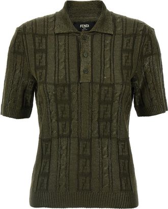Fendi Olive Wool Polo Shirt