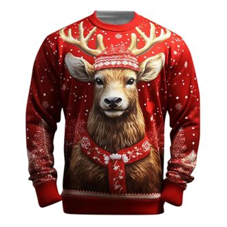 Generic Mens Christmas Jumpers Snowflake Crewneck Long Sleeve Tops Thicken Letter Print Oversize Pullover Tops Male Funny Fall Outerwear( 03 Red, 6XL)