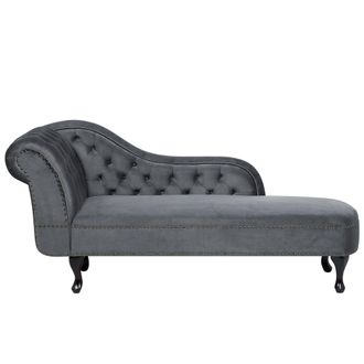 Beliani Beliani - Chaise Longue Tapizado En Terciopelo Gris Con Botones Versi&oacute;n Izquierda Nimes