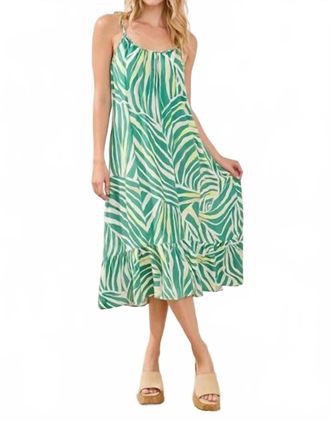 Tribal Braided Straps Flounce-Hem Midi Dress In Grass