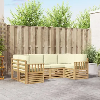 vidaXL Vidaxl Set Di Divani Da Esterno 6 Pz 6-posti Bianco E Crema Poliestere