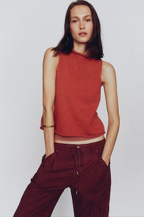 Pilcro Campbell 100% Cotton Roll Neck Sweater Tank Top