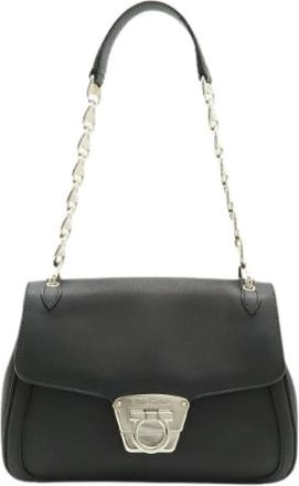 Ferragamo Pre-owned Shoulder Bags, female, Black, Size: ONE SIZE Pre-owned Gancini Vara Leather Shoulder Bag