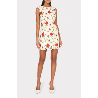 Milly Ivette Embroidered Sleeveless Shift Dress in White/Red/Green at Nordstrom, Size 10