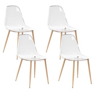 Beliani Conjunto De 4 Sillas De Comedor Modernas Minimalistas Asiento De Pl&aacute;stico Transparente Takilma