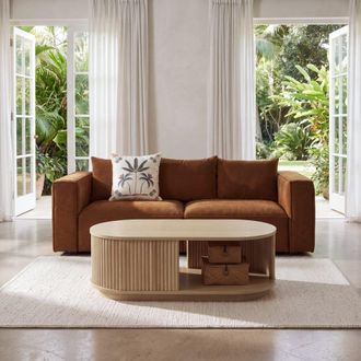 Maisons du monde Mesa de centro de chapa de roble claro de 120 cm con 2 niveles