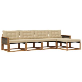 vidaXL Conjunto De Sof&aacute;s De Exterior Con Coj&iacute;n 5 Pcs Natural Y Beige Vidaxl