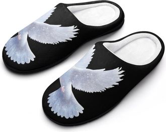 Generic White Dovebird Peace Mens House Slippers Memory Foam Washable Cotton Slip on Home Shoes