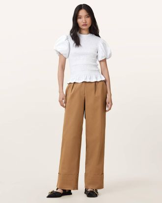 AllSaints Cotton Poppy Brown Chino Trousers, Size: UK 14/US 10