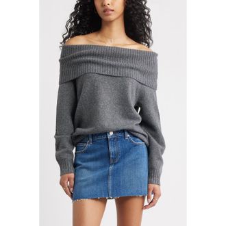 BP. Off the Shoulder Sweater in Grey Medium Charcoal Heather at Nordstrom Rack, Size X-Large