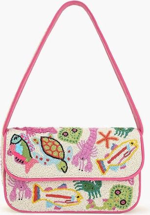 America & Beyond Womens Underwater Beaded Shoulder Bag In White