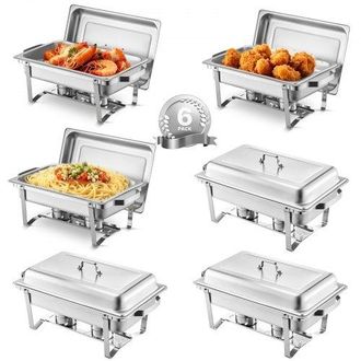 OEM Plato Para Calentar Alimentos Acero Inoxidable Con 6 Sartenes De Tama&ntilde;o Completo(7,5 L), Rectangular, Para Catering Con Tapa Y Soporte Para Bandeja De