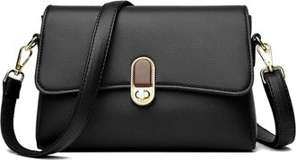 Generic Compatible For Womans Messenger Bags Females Genuine Leather Flip Cover Crossbody Bag Classic Ladies Shoulder(Black)