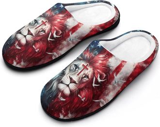 Generic Lion God Peace Flag Funny Mens Cotton Slippers Soft Non-Slip Rubber Sole House Slipper Indoor Outdoor