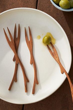 Anthropologie Teak Twig Forks, Set of 4