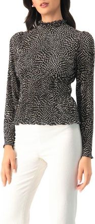 Ivonne Long Sleeve Polka Dot Pleated Blouse in Black at Nordstrom, Size Small