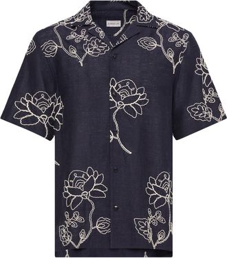Moncler Moncler Embroidered Linen Blend Shirt, Men, Blue, Size: Xxl