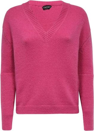 Tom Ford Geribbelde trui van wolmix - Dames - V-hals truien - Roze - M - Wol - Truien & Vesten