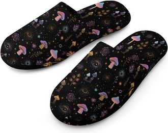 Generic Trippy Botanical Mushroom Mens Slippers Warm Non-Slip Houes Shose Spa Slipper for Home Bedroom