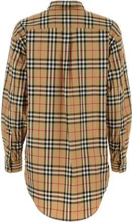 Burberry Womens Check Stretch Cotton Shirt Beige Elastane