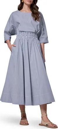 DKNY Stripe Stretch Cotton Maxi Skirt in Night Fall at Nordstrom, Size X-Small