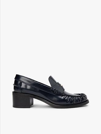 Tommy Hilfiger Shiny Leather Block Heel Penny Loafers