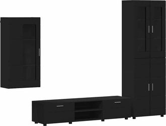 vidaXL Conjunto De Mueble De Tv Con Caj&oacute;n Negro Madera De Ingenier&iacute;a Vidaxl