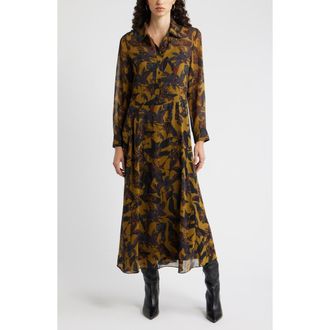 Nordstrom Floral Print Long Sleeve Shirtdress in Black Multi Quynh Bloom at Nordstrom Rack, Size Xx-Small
