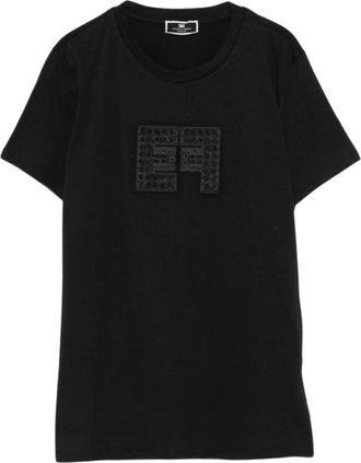 Elisabetta Franchi 110 T-shirt Logo Ricamato - Dames - T-shirts - Zwart - L - Katoen - Tops