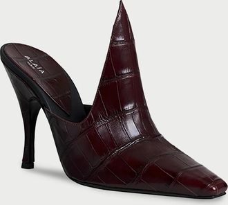 Alaia 100mm Court Croc-Embossed Leather Mules