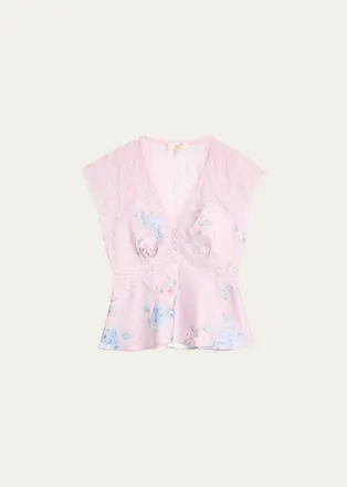 LoveShackFancy Verelle Floral Satin Top