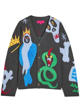 The Elder Statesman Mythical Creatures Intarsia Cashmere-blend Cardigan - Multicoloured 1 - XL