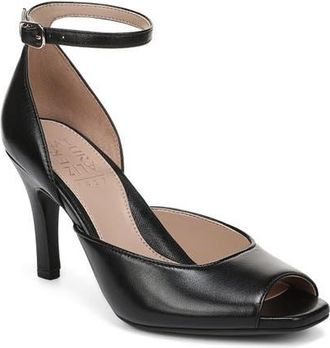 Naturalizer Asha Ankle Strap Peep Toe Pump in Black at Nordstrom, Size 7.5