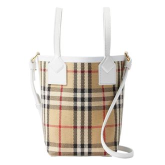 Burberry Mini London Canvas Leather Check Tote Bag
